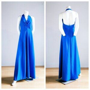 Sexy  Cobalt Blue Halter Neck Low Back Summer Maxi Dress